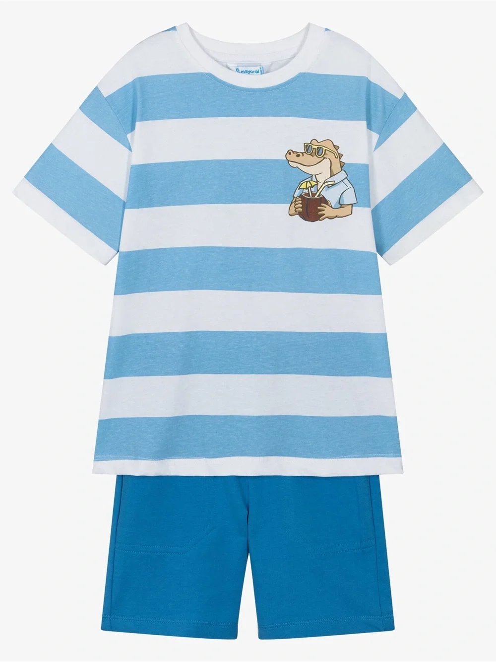 Mayoral Boys Blue Striped Cotton Shorts Set Sz 2t
